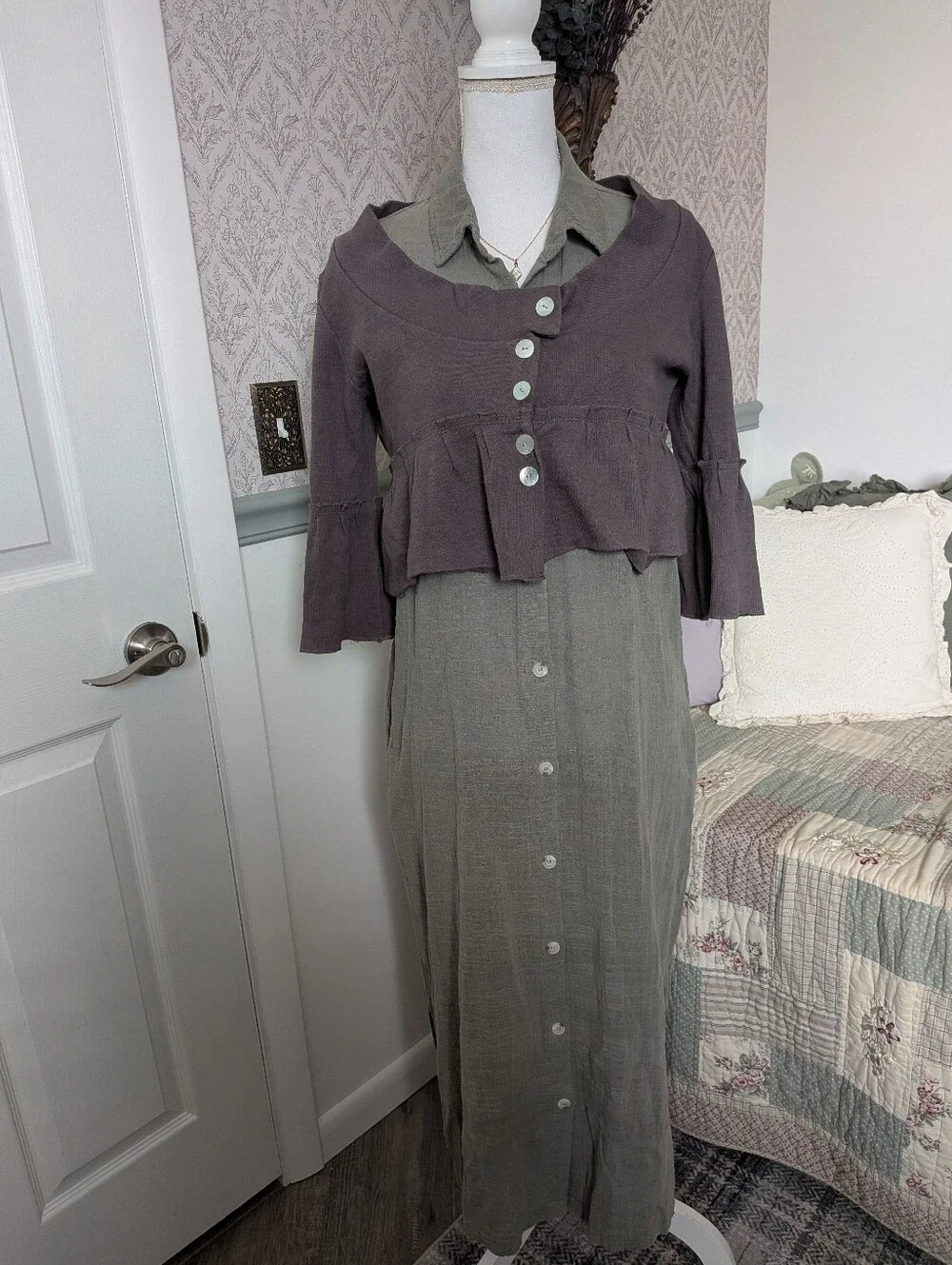 Sustainable Collective by Convoy Organic Cotton Peplum Cardigan L Gray Purple